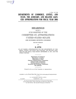 Departments of Commerce, Justice, and State, the Judiciary, and Related Agen- Cies Appropriations for Fiscal Year 2003