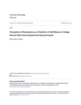 Perception of Resistance As a Predictor of Self-Blame in College Women Who Have Experienced Sexual Assault