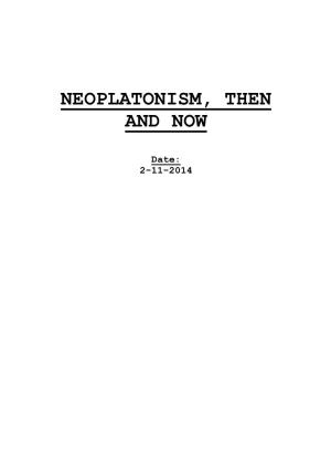 Neoplatonism, Then And