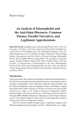 An Analysis of Islamophobia and the Anti-Islam Discourse: Common Themes, Parallel Narratives, and Legitimate Apprehensions