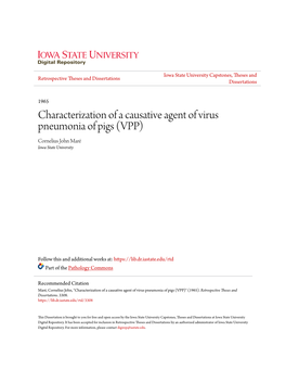 Characterization of a Causative Agent of Virus Pneumonia of Pigs (VPP) Cornelius John Maré Iowa State University