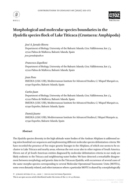 Morphological and Molecular Species Boundaries in the Hyalella Species Flock of Lake Titicaca (Crustacea: Amphipoda)