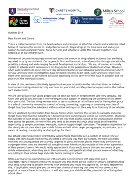 Collective Letter from West Sussex Schools Regarding Drugs