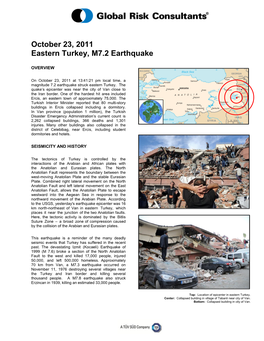 October 23, 2011 Eastern Turkey, M7.2 Earthquake