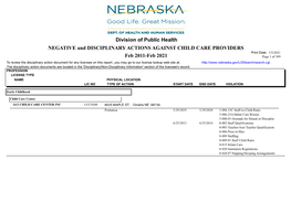 NEGATIVE and DISCIPLINARY ACTIONS AGAINST CHILD CARE