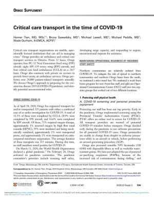 Critical Care Transport in the Time of COVID-19