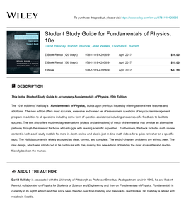 Student Study Guide for Fundamentals of Physics, 10E David Halliday, Robert Resnick, Jearl Walker, Thomas E