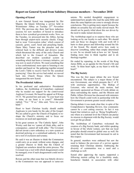 Report on General Synod from Salisbury Diocesan Members – November 2010