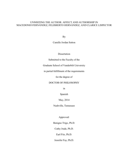 Affect and Authorship in Macedonio Fernández, Felisberto Hernández, and Clarice Lispector