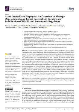 Acute Intermittent Porphyria: an Overview of Therapy Developments and Future Perspectives Focusing on Stabilisation of HMBS and Proteostasis Regulators