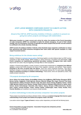 Press Release AFEP LARGE MEMBER COMPANIES INVEST in CLIMATE