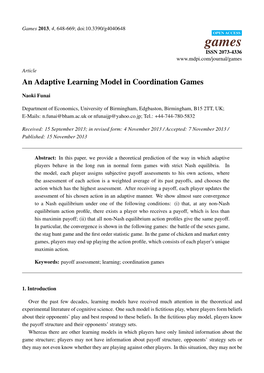 An Adaptive Learning Model in Coordination Games