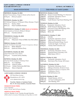 Saint James Catholic Church Elizabethtown, Ky Sunday, October 14 Mass Intentions This Week at Saint James