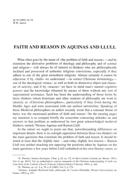 Faith and Reason in Aquinas and Llull