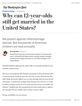 Why Can 12-Year-Olds Still Get Married in the United States? - the Washington Post 6/13/17, 5�48 PM