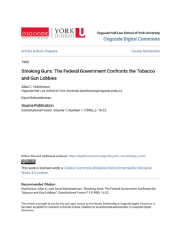 Smoking Guns: the Federal Government Confronts the Tobacco and Gun Lobbies