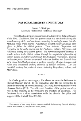 Pastoral Ministry in History1