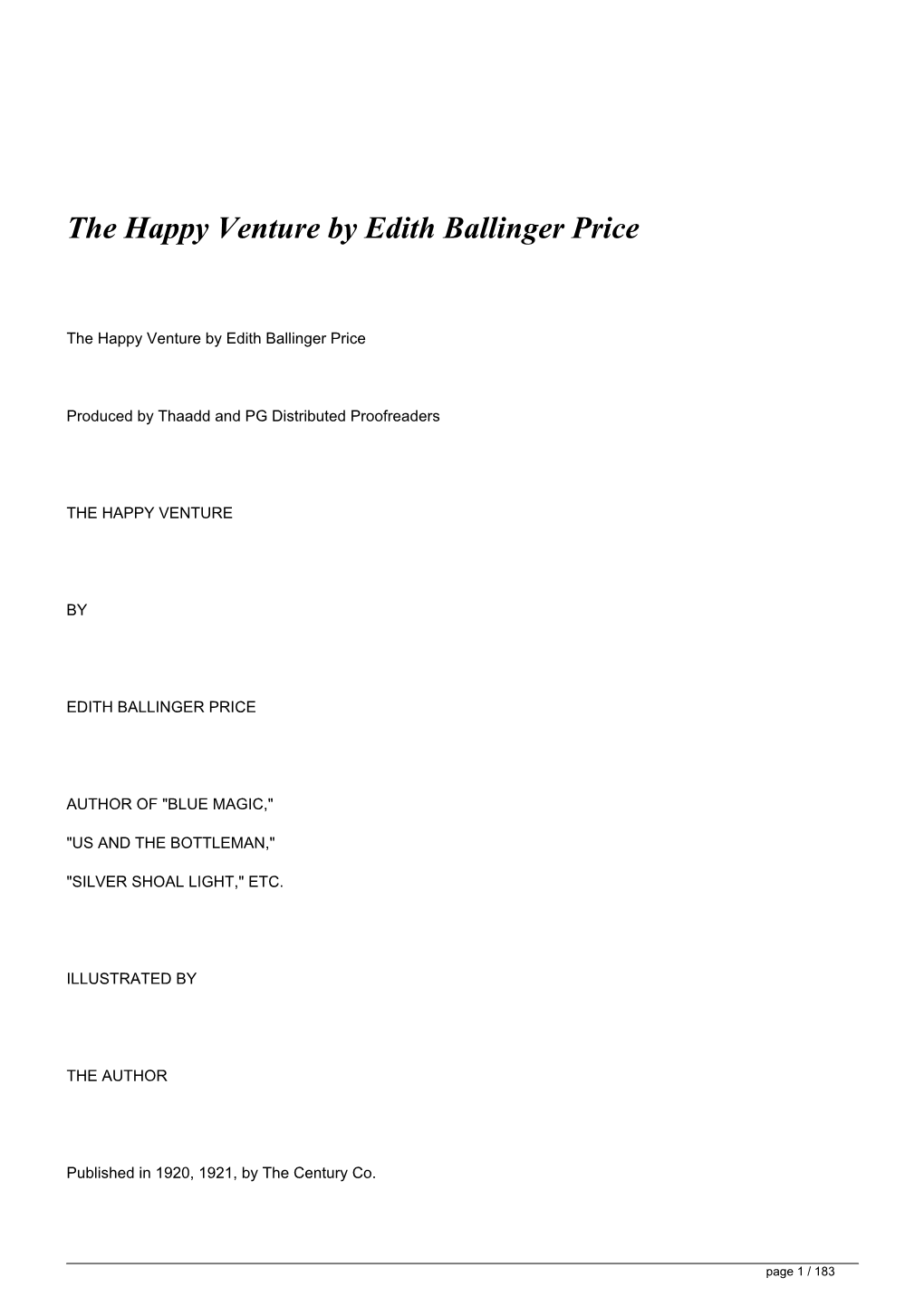 <H1>The Happy Venture by Edith Ballinger Price