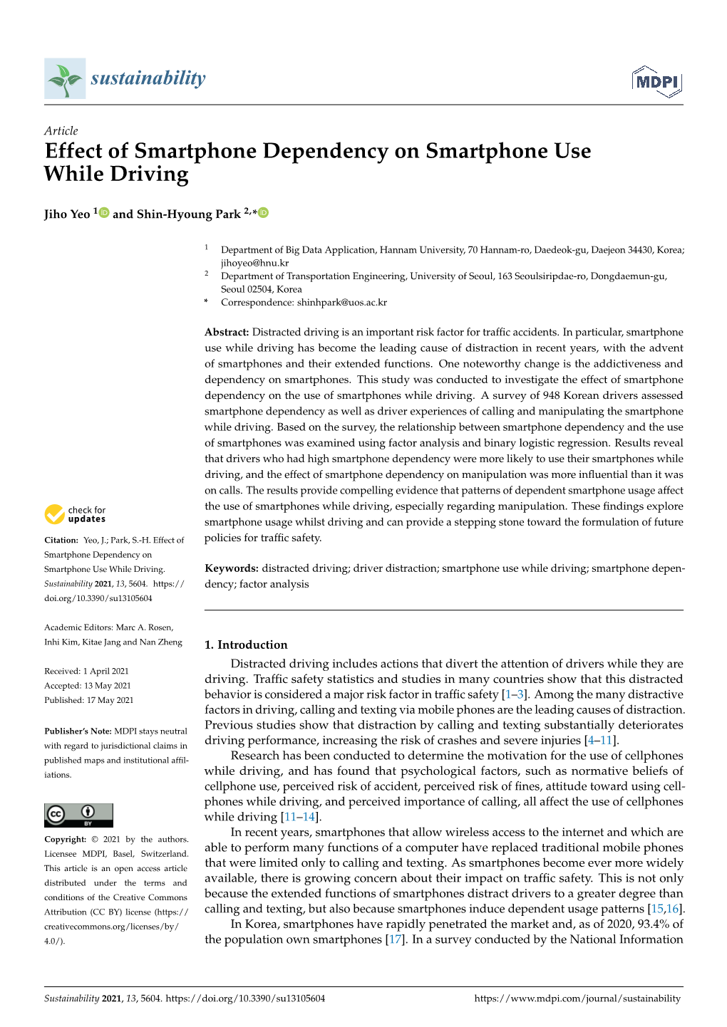 Effect of Smartphone Dependency on Smartphone Use While Driving