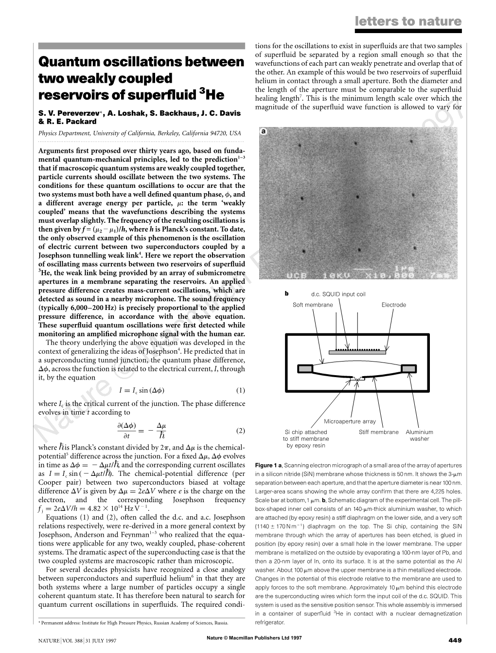 Quantum Oscillations Between Two Weakly Coupled Reservoirs Of