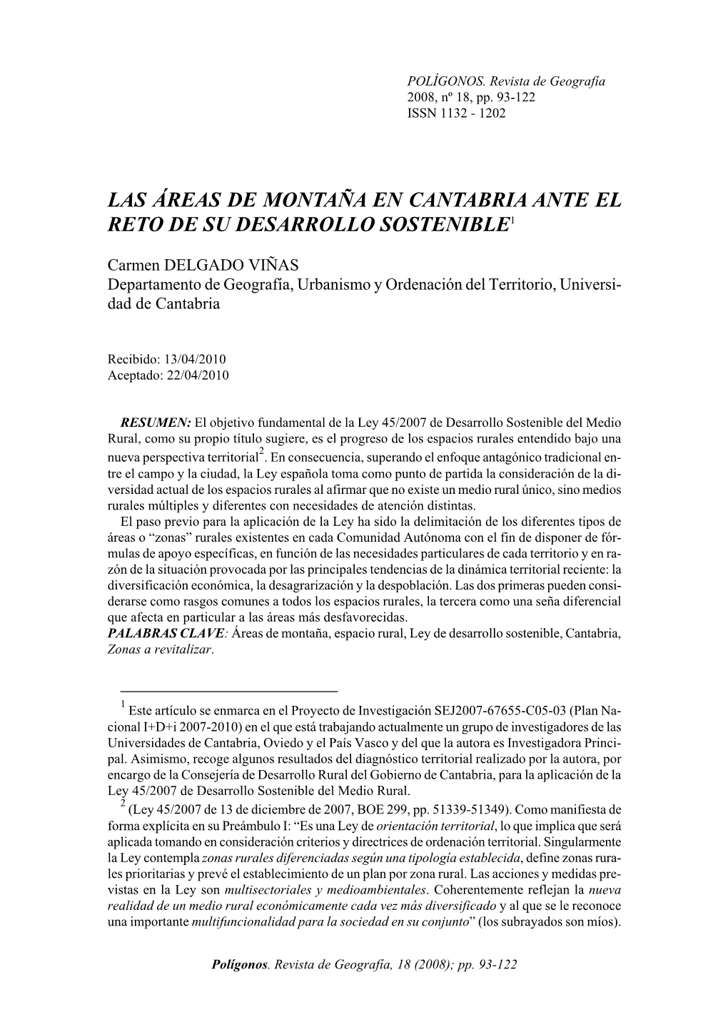 Las Áreas De Montaña En Cantabria Ante El Reto De Su Desarrollo Sostenible1