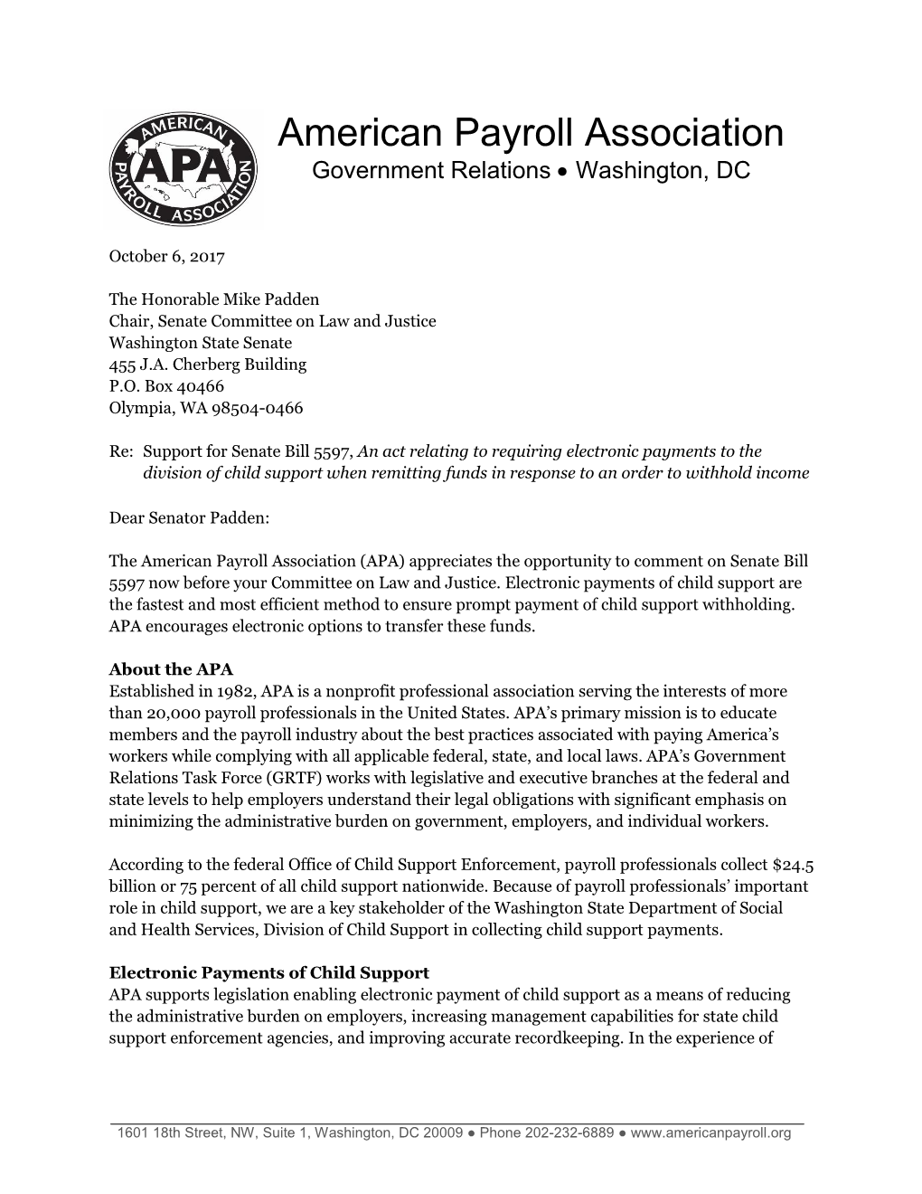 American Payroll Association Government Relations  Washington, DC