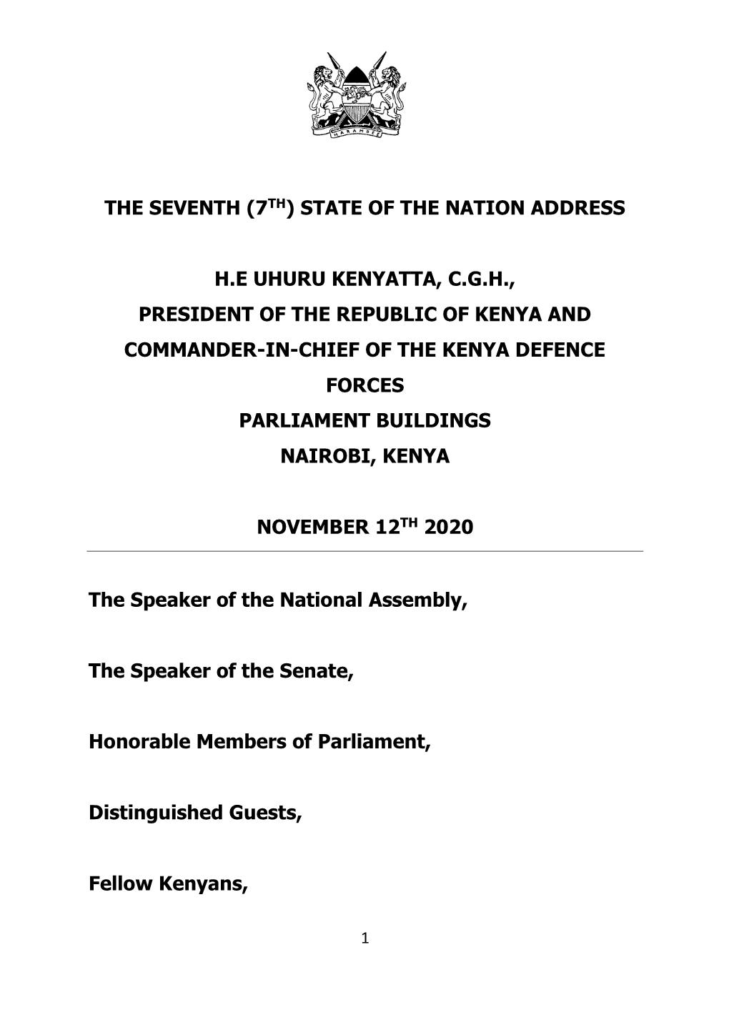 The Seventh (7Th) State of the Nation Address