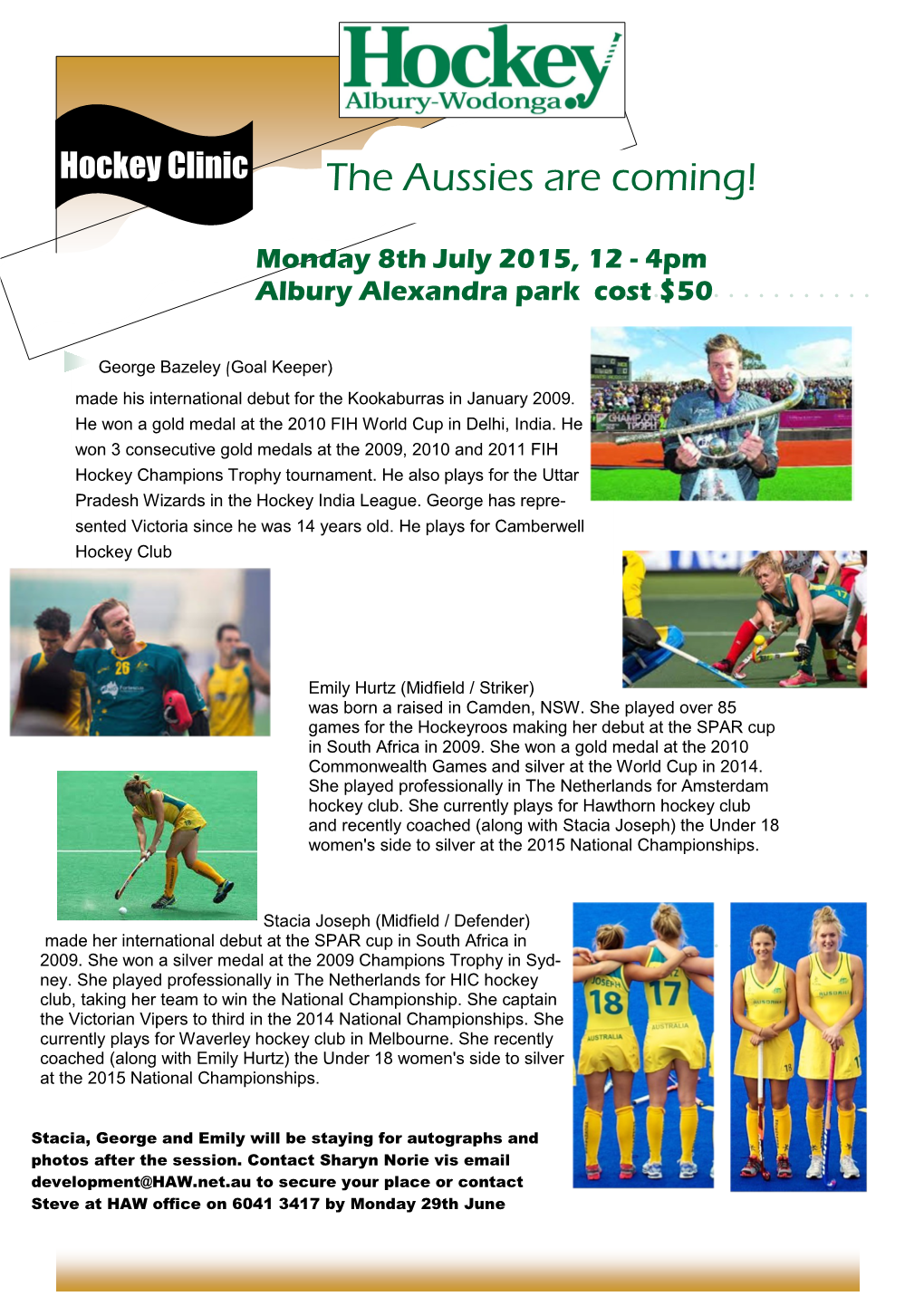 Aussie Hockey Skills Clinic 2015