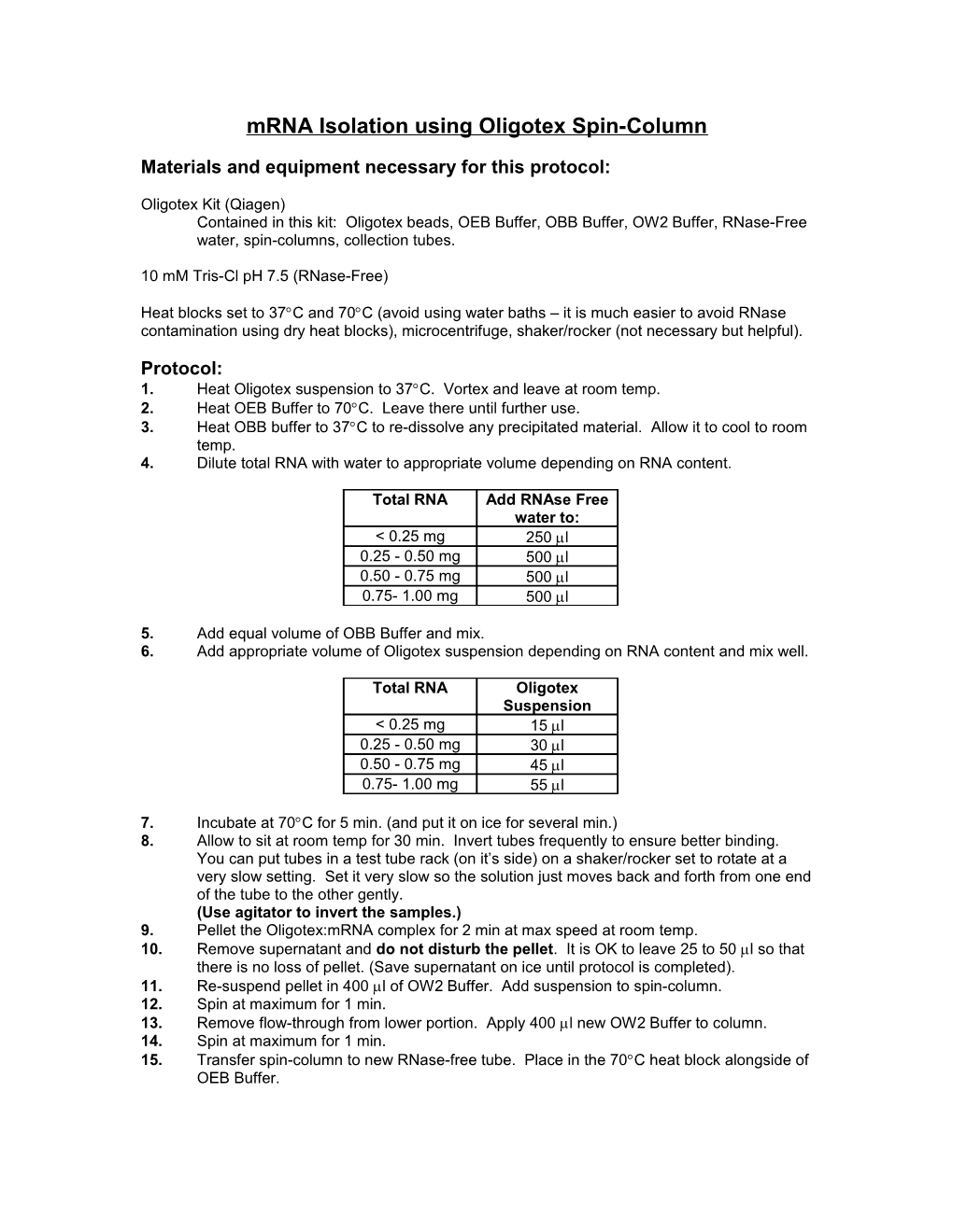 Mrna Isolation Using Oligotex Sin-Column