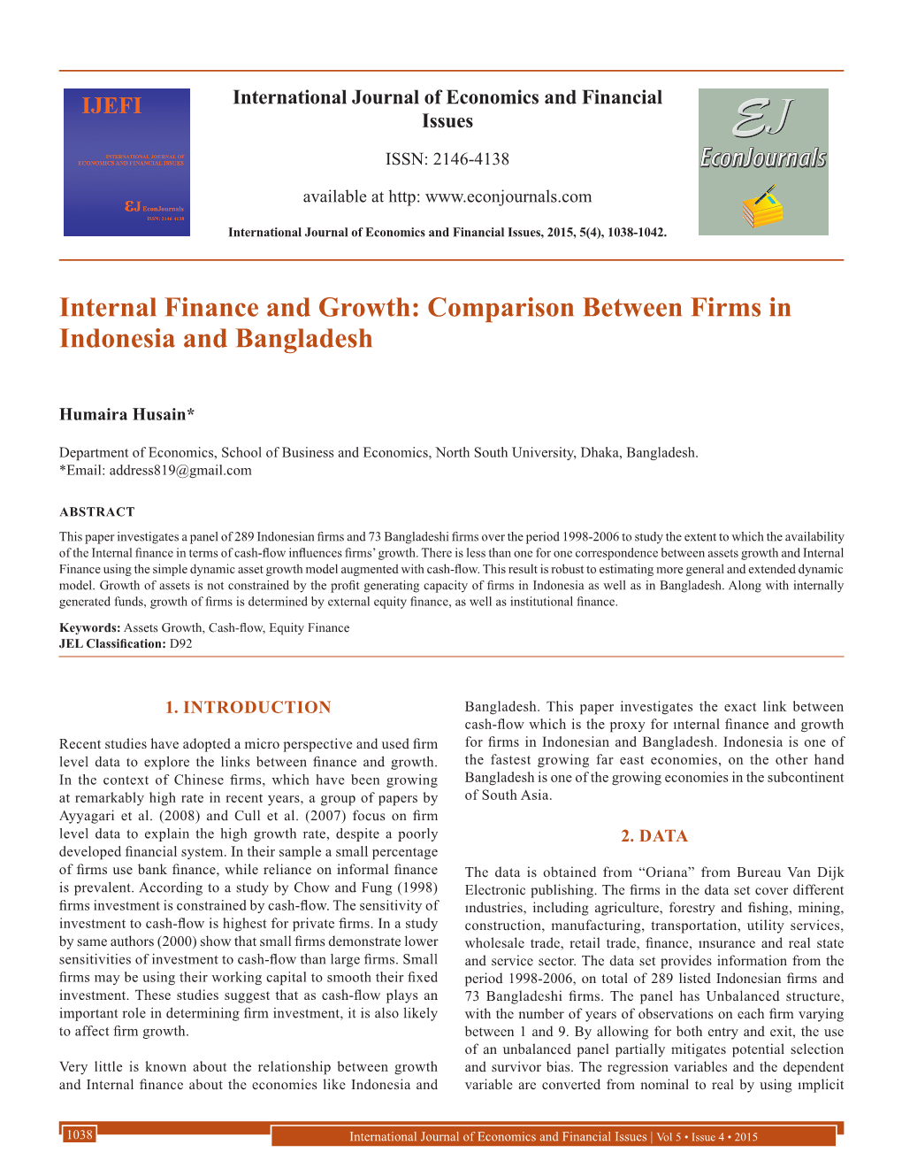 Internal Finance and Growth: Comparison Between Firms in Indonesia and Bangladesh