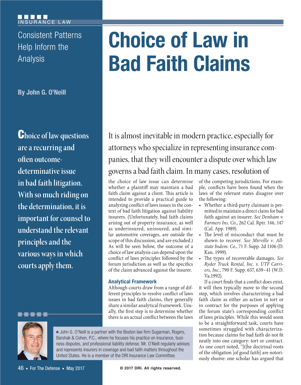 Choice of Law in Bad Faith Claims