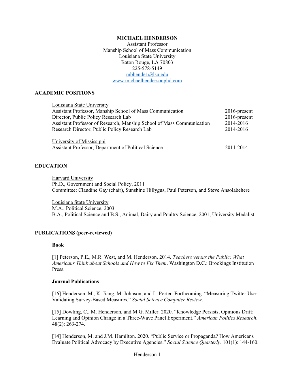 Michael Henderson's CV