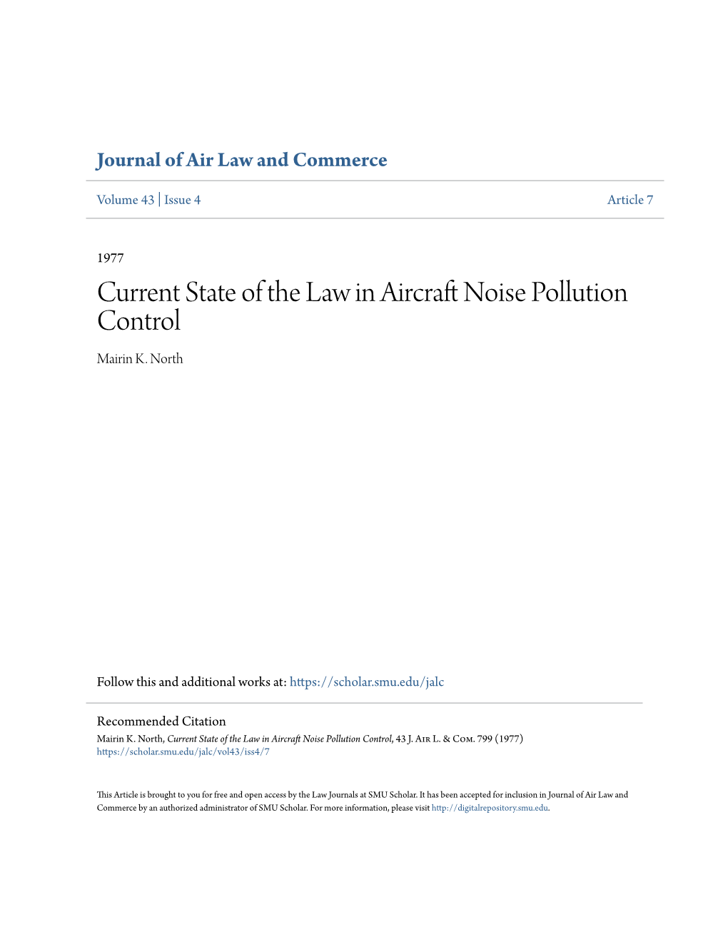 Current State of the Law in Aircraft Noise Pollution Control