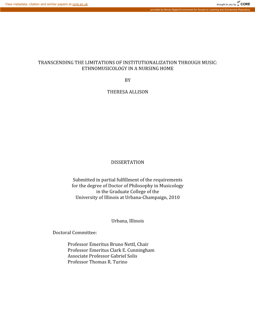 Transcending the Limitations of Institutionalization Through Music: Ethnomusicology in a Nursing Home