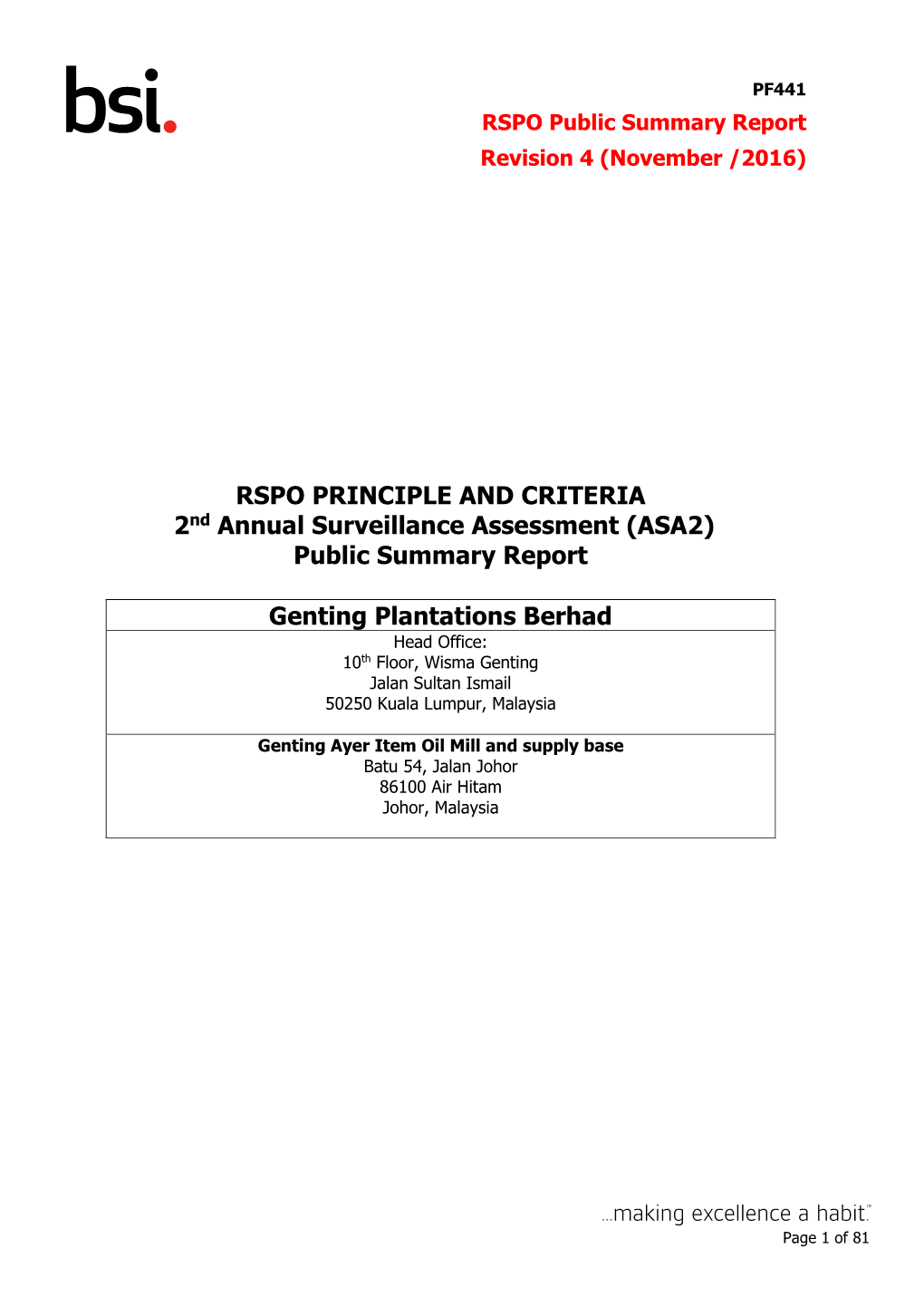 (ASA2) Public Summary Report Genting Plantations Berhad