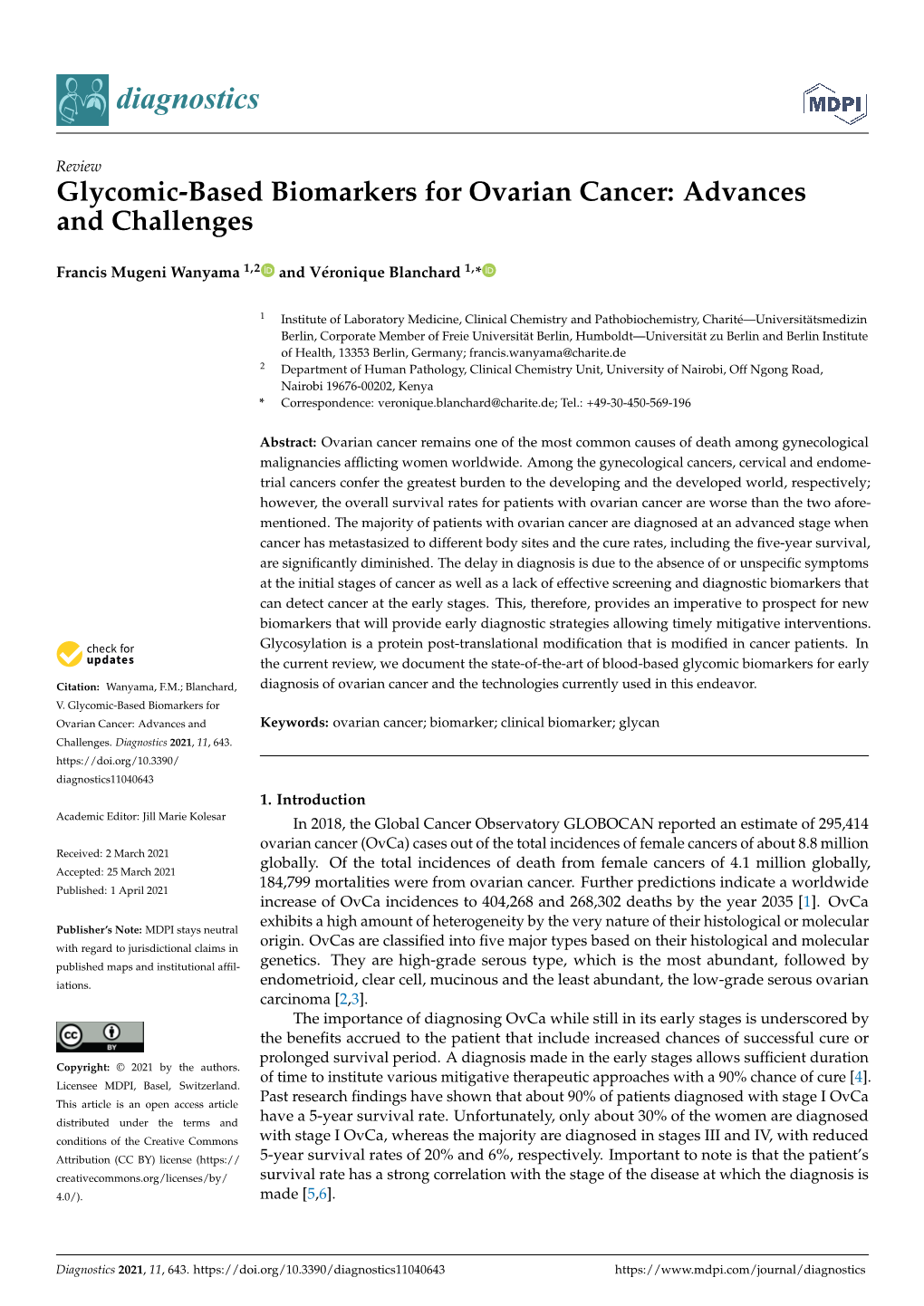 Glycomic-Based Biomarkers for Ovarian Cancer: Advances and Challenges