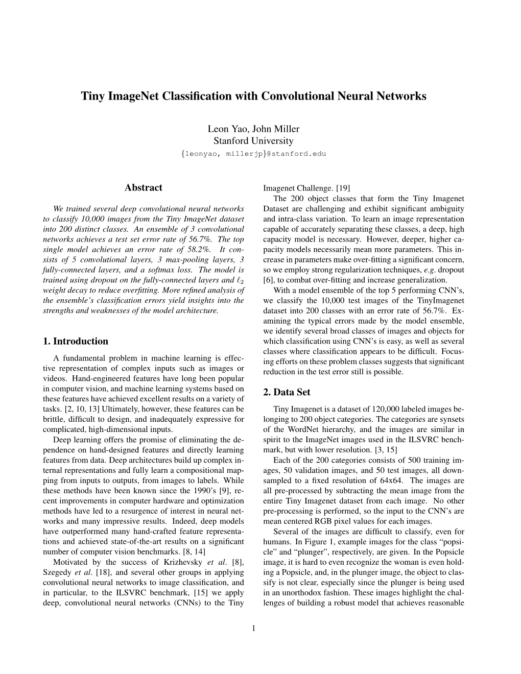 Tiny Imagenet Classification with Convolutional Neural Networks