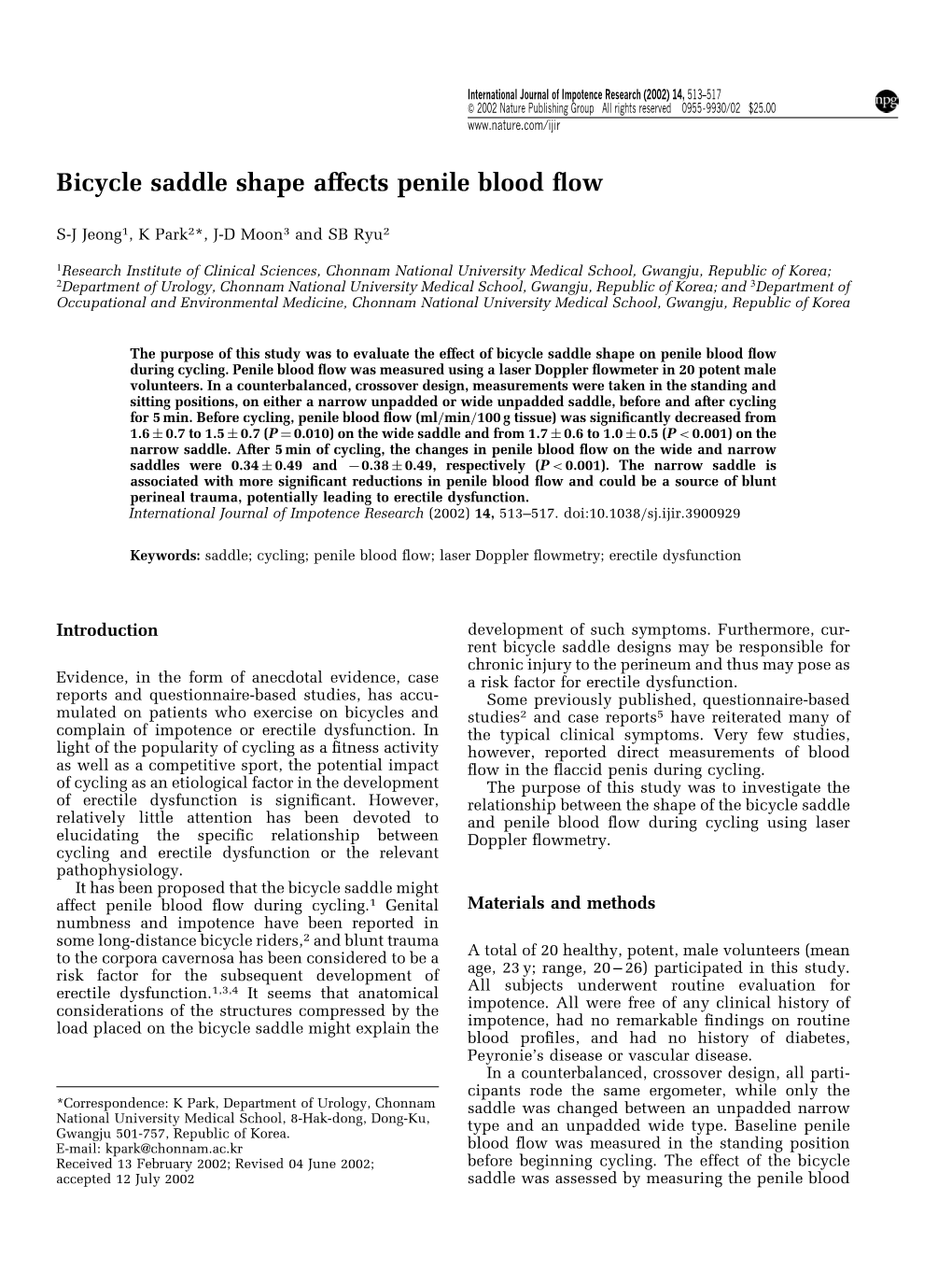 Bicycle Saddle Shape Affects Penile Blood Flow