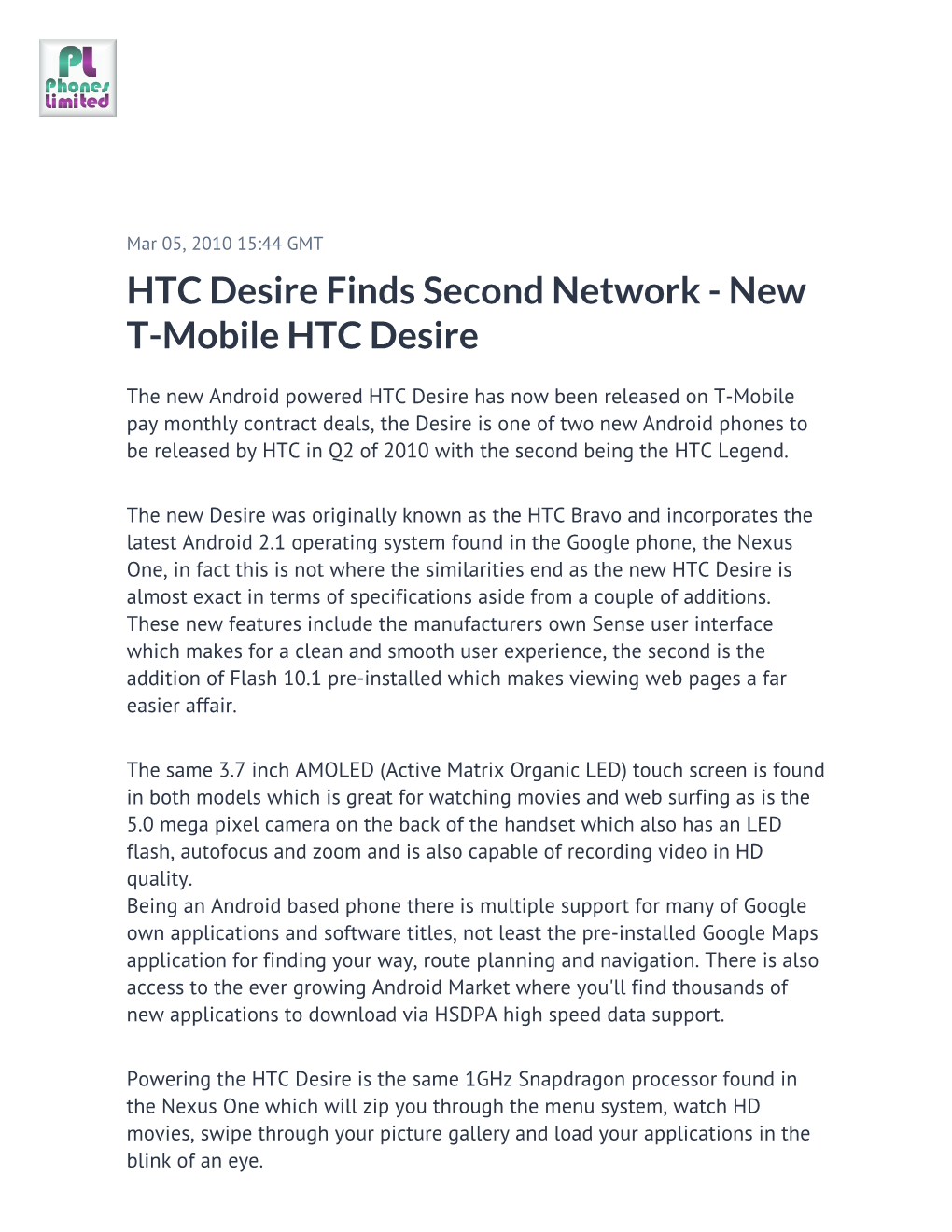 HTC Desire Finds Second Network - New T-Mobile HTC Desire