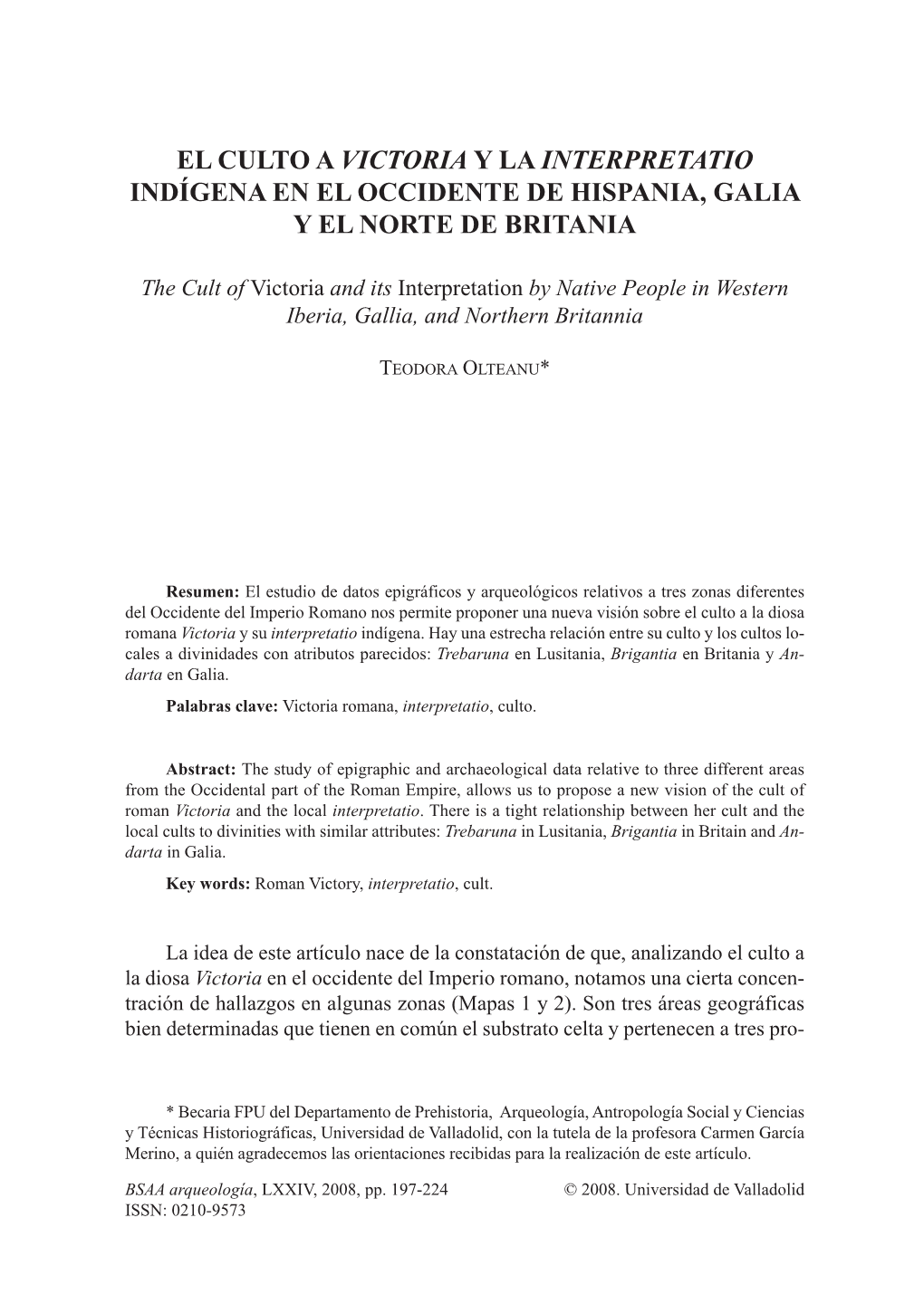 El Culto a Victoria Y La Interpretatio Indígena En El Occidente De Hispania, Galia Y El Norte De Britania