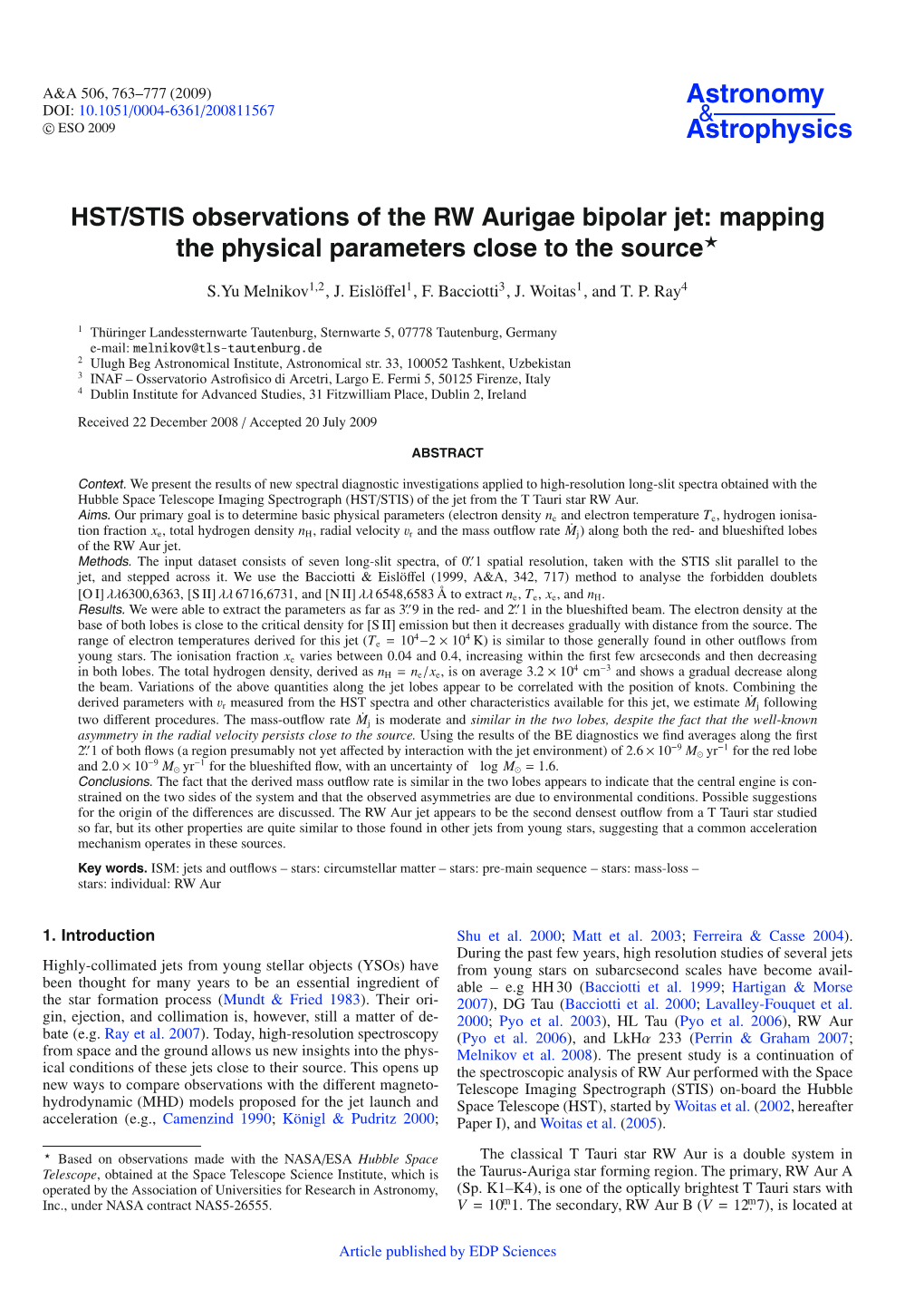 HST/STIS Observations of the RW Aurigae Bipolar Jet: Mapping the Physical Parameters Close to the Source