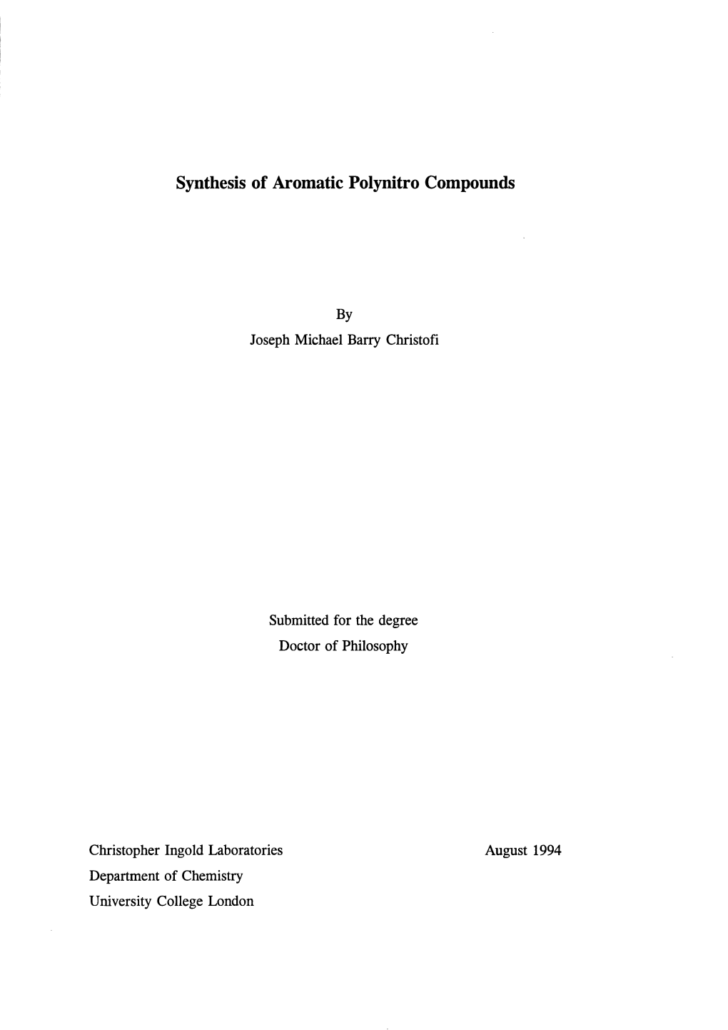 Synthesis of Aromatic Polynitro Compounds