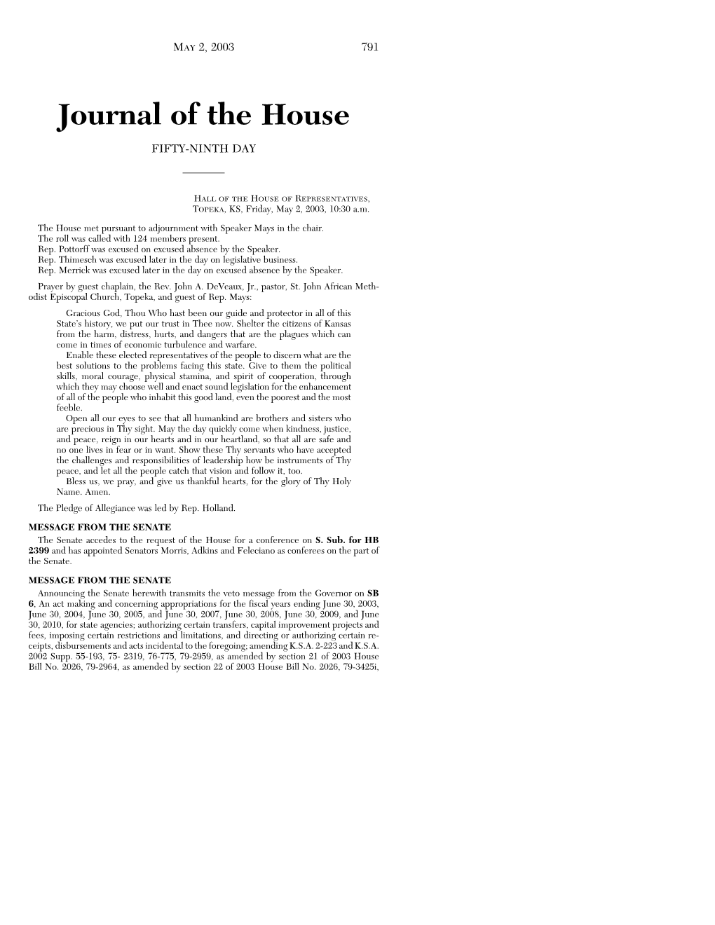 Journal of the House FIFTY-NINTH DAY