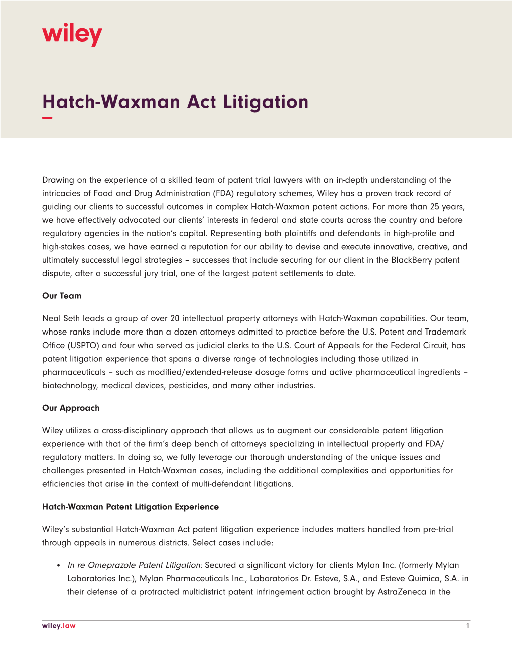 Hatch-Waxman Act Litigation −