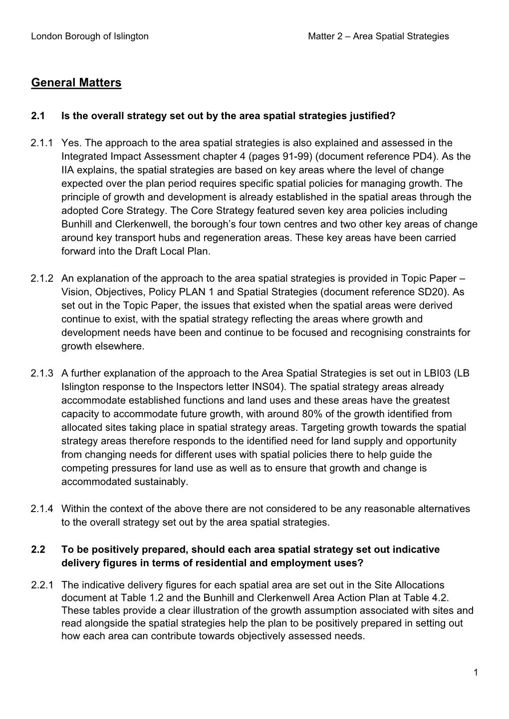 London Borough of Islignton Local Plan Examination Matter 2 Area