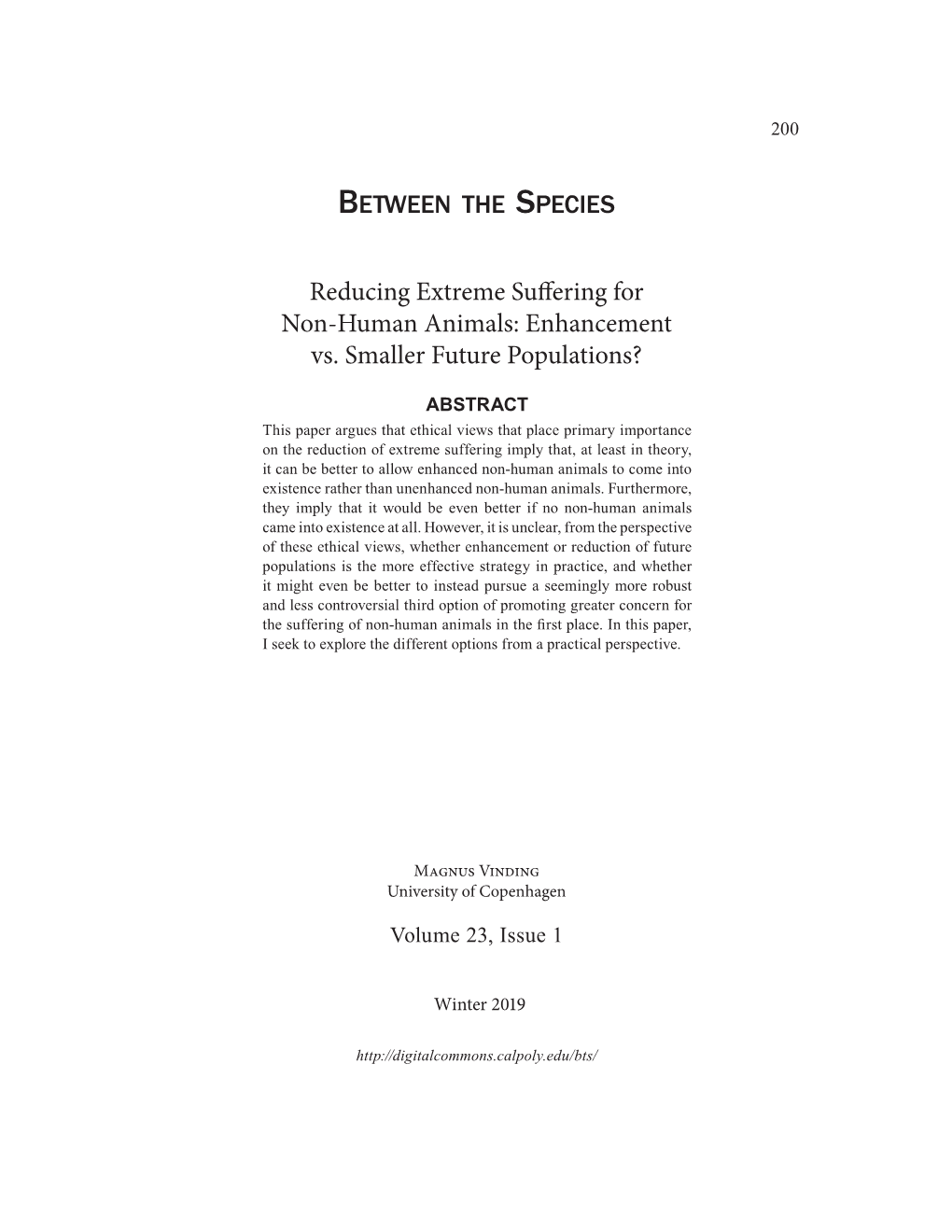 Reducing Extreme Suffering for Non-Human Animals: Enhancement Vs