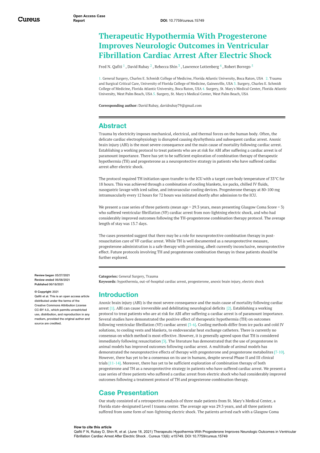 Therapeutic Hypothermia with Progesterone Improves Neurologic Outcomes in Ventricular Fibrillation Cardiac Arrest After Electric Shock