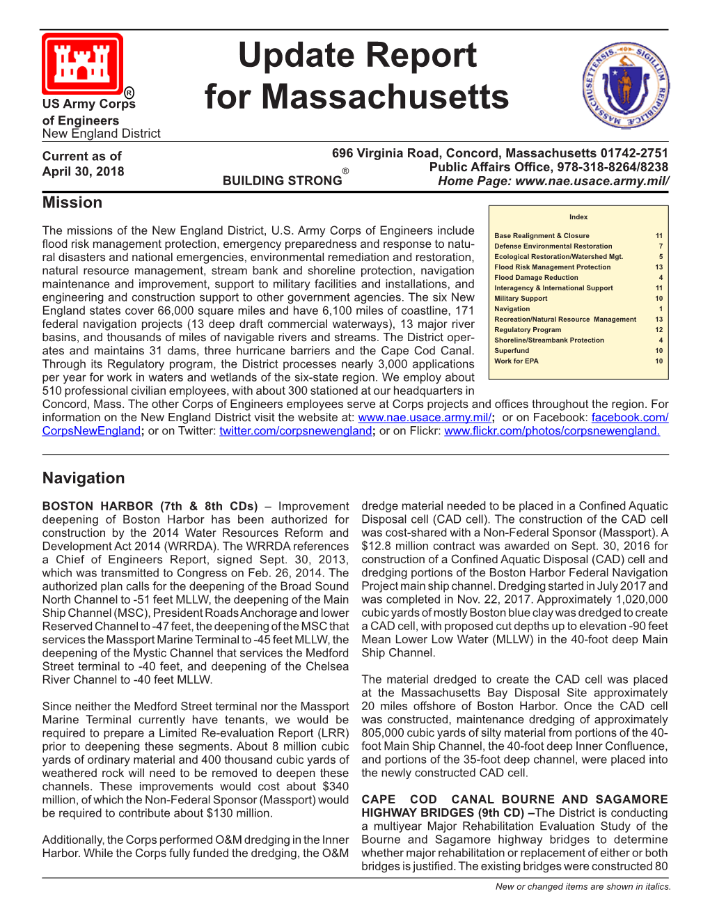 Update Report for Massachusetts Late 2012