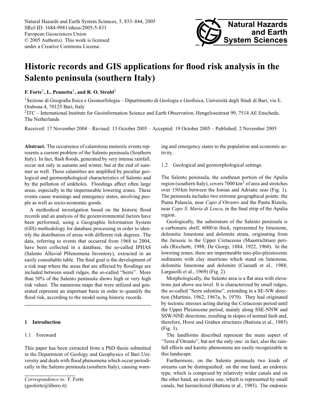 Historic Records and GIS Applications for Flood Risk Analysis in the Salento