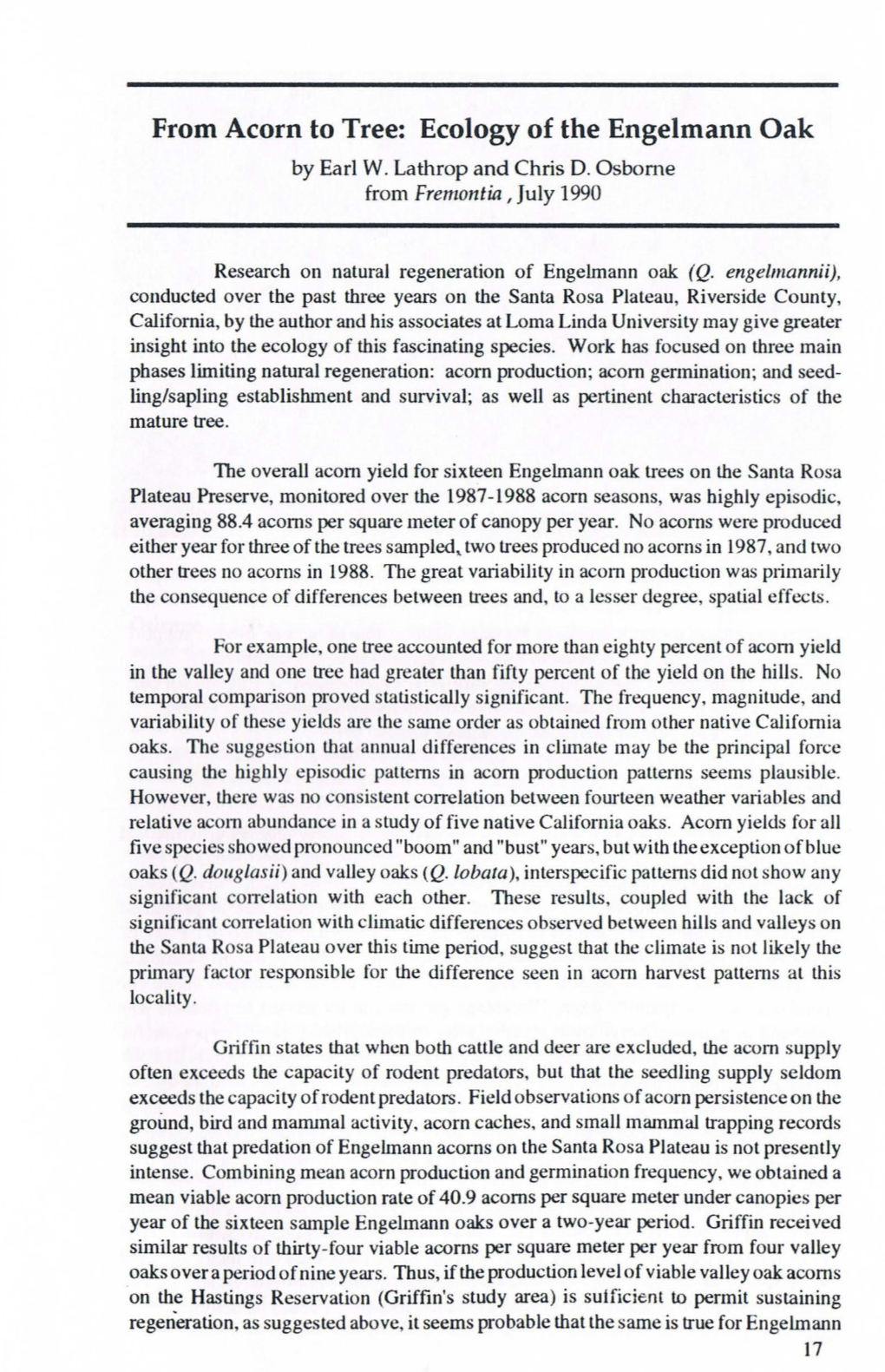 From Acorn to Tree: Ecology of the Engelmann Oak by Earl W